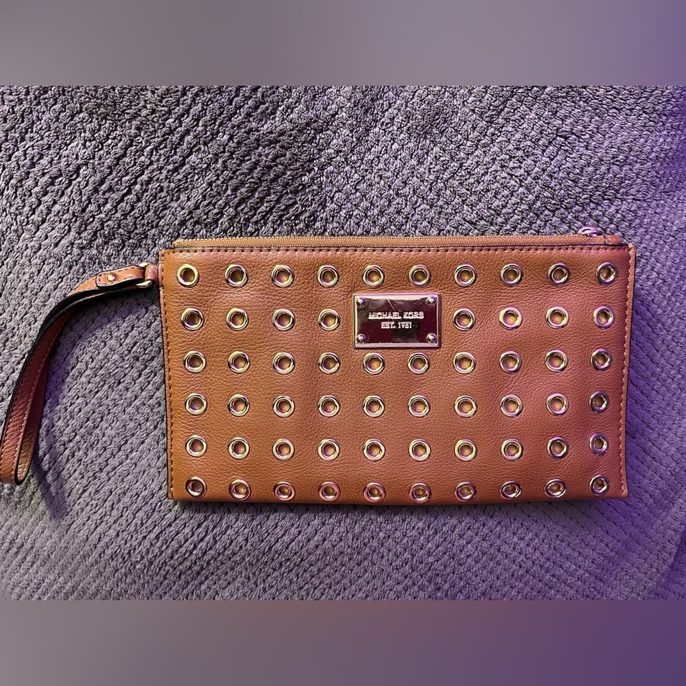 Michael Kors brown with gold wristlet/clutch